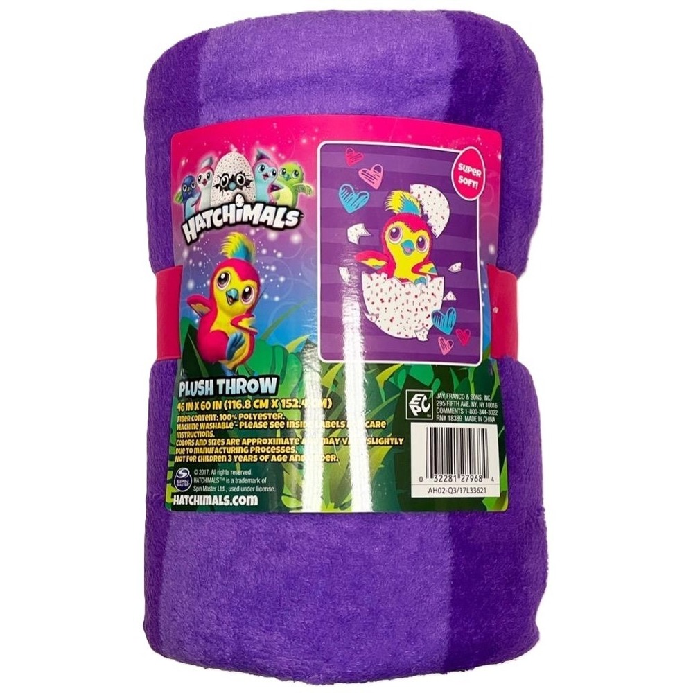 New Jay Franco Girls Hatchimals Purple Striped Plush Throw Blanket 46" x 60"